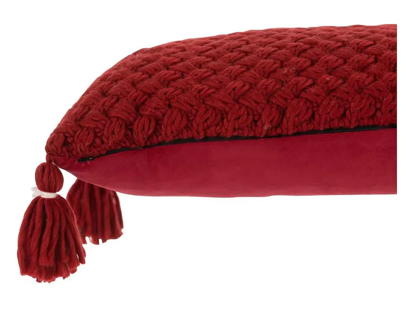 J-Line Ropa De Casa-Cojín rectangular de ganchillo con flecos de acrílico , 58 x 39 cm. Rojo