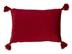 J-Line Ropa De Casa-Cojín rectangular de ganchillo con flecos de acrílico , 58 x 39 cm. Rojo