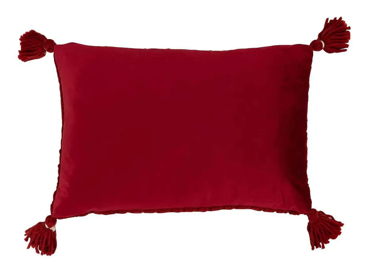 J-Line Ropa De Casa-Cojín rectangular de ganchillo con flecos de acrílico , 58 x 39 cm. Rojo
