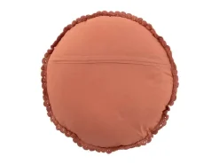 J-Line Ropa De Casa-Cojín redondo con encaje de algodón marrón 38 x 38 cm Marru00f3n