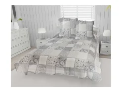 Soleil d'ocre Colcha acolchada de algodón 220x240 cm AURORE con 2 fundas de almohada Gris New