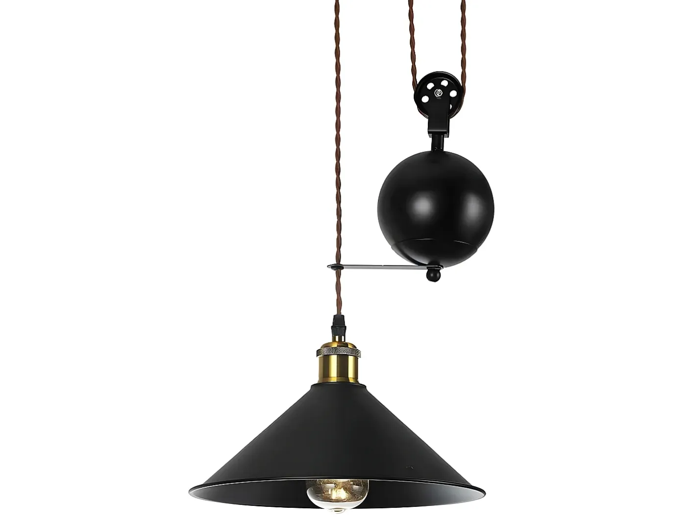 AKUNADECOR Lámpara Suspendida-Colgante Con Polea Modelo Triguero 1 Luz Negro