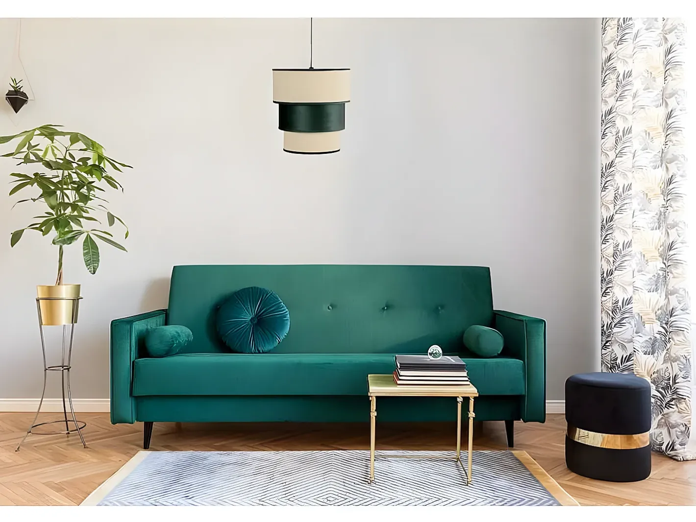 AKUNADECOR Lámpara Suspendida-Colgante De 3 Pantallas Lucio -arpillera De Una Luz Verde