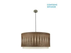 Outlet AKUNADECOR Colgante 3luces Modelo Alexandra Cuero/madera Oscura Dorado