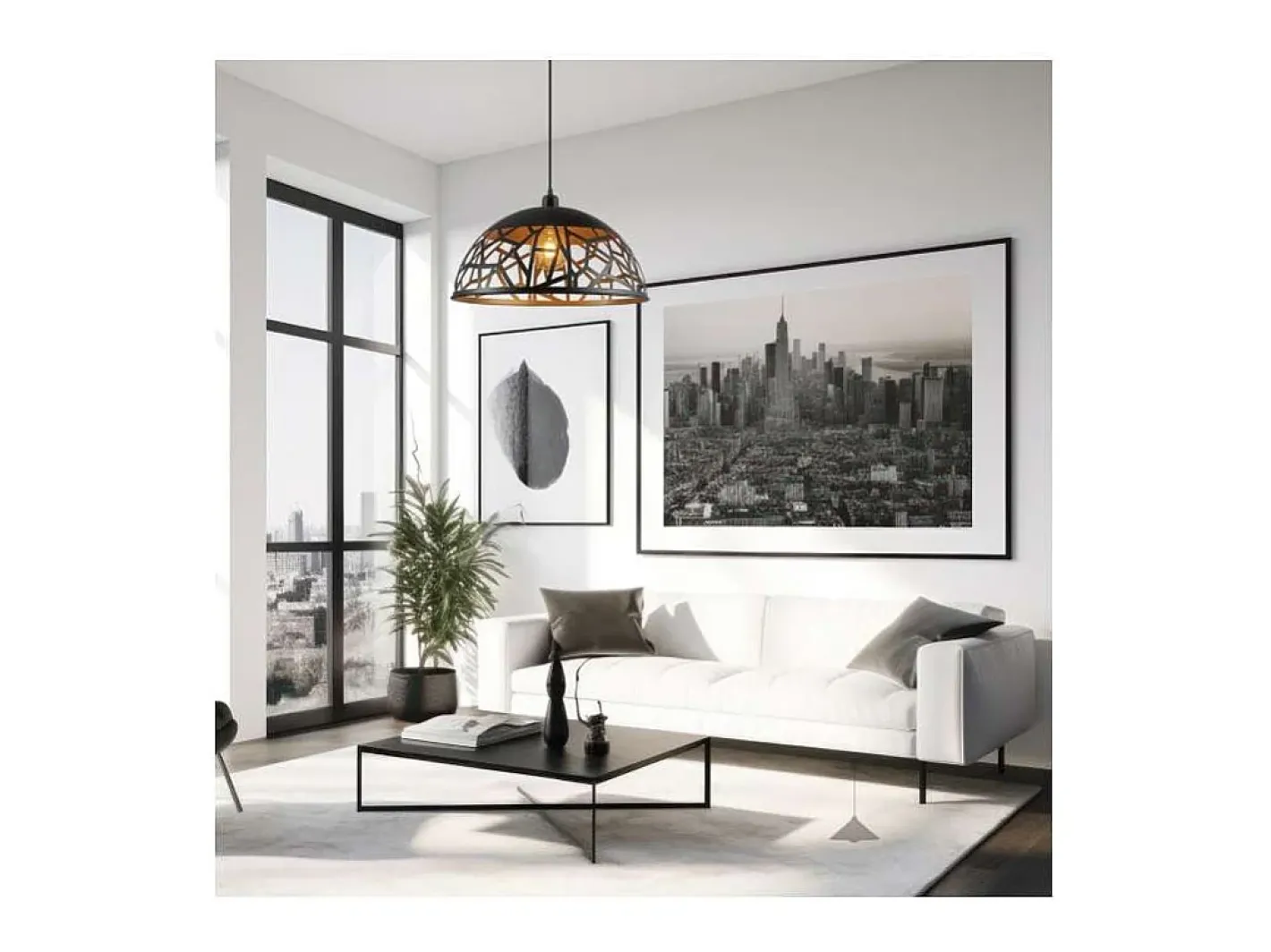 Lámpara Suspendida-Colgante modelo Sito acabado negro/oro, 34cm(alto) 45cm(ancho) 45cm(fondo) Amarillo