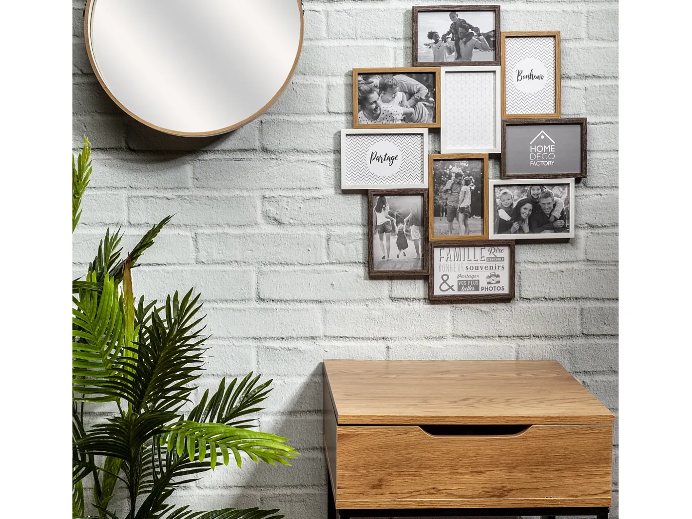 The Home Deco Factory Marco Para Fotos-Collage de fotos en madera y blanco 10 x 15 cm Familia 10 fotos Beige