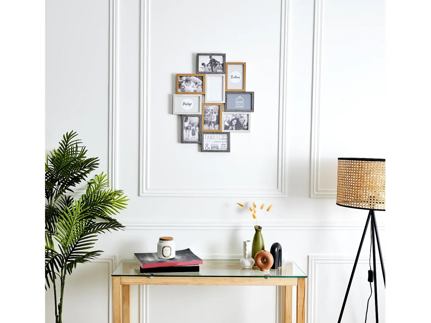 The Home Deco Factory Marco Para Fotos-Collage de fotos en madera y blanco 10 x 15 cm Familia 10 fotos Beige