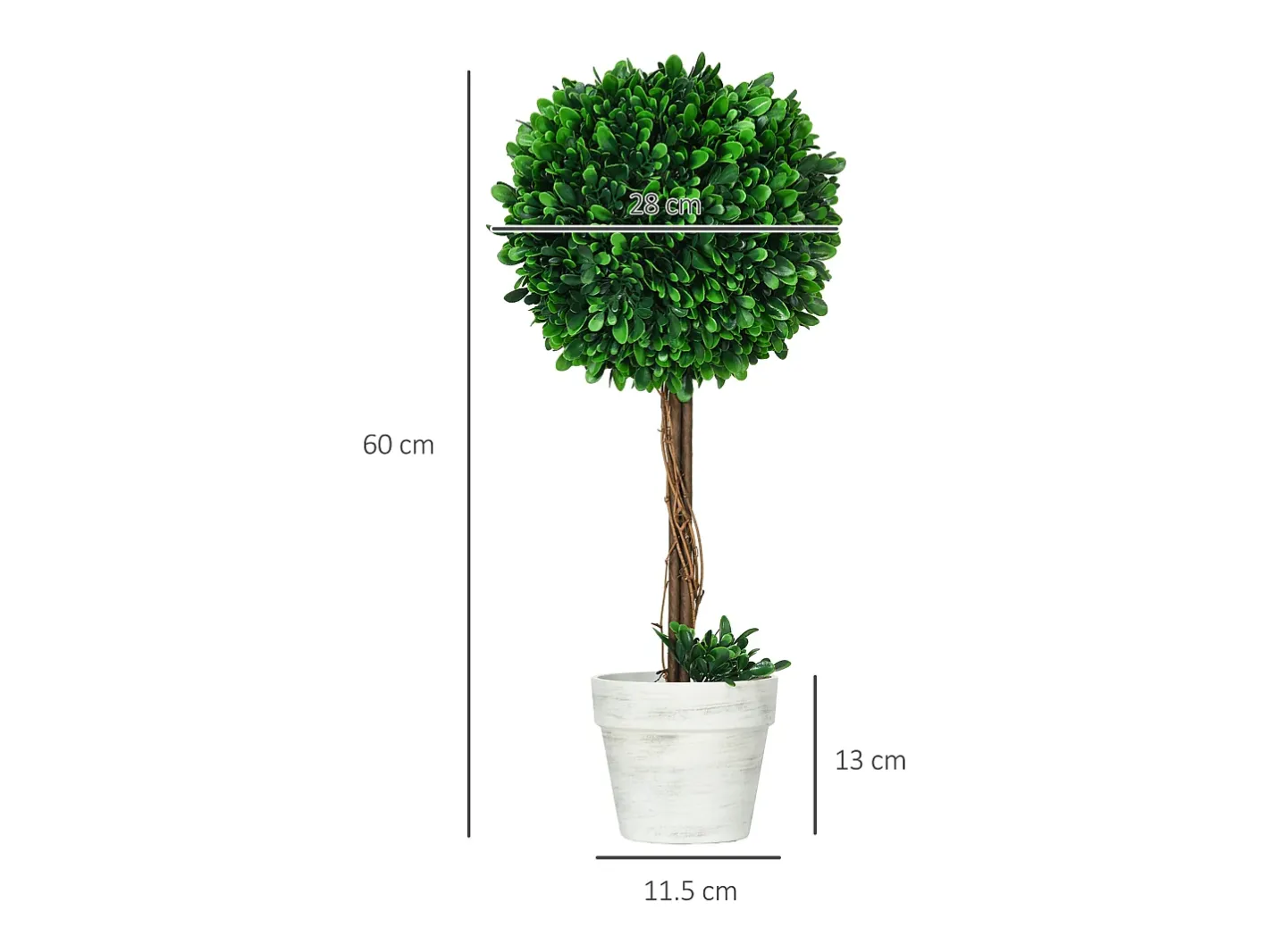 Planta Artificial-Conjunto de 2 bojs artificiales en maceta, resistentes a los rayos UV, de plástico y acero, color (28x28x60cm) Verde