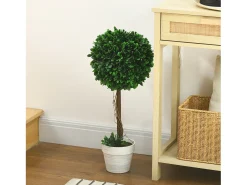 Planta Artificial-Conjunto de 2 bojs artificiales en maceta, resistentes a los rayos UV, de plástico y acero, color (28x28x60cm) Verde