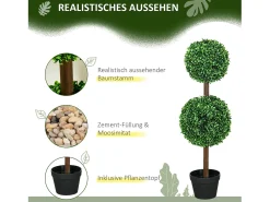 Online Conjunto de 2 bojs artificiales con doble bola, planta decorativa resistente a los rayos UV para uso interior y exterior, (18x18x90 cm) Verde