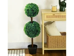 Online Conjunto de 2 bojs artificiales con doble bola, planta decorativa resistente a los rayos UV para uso interior y exterior, (18x18x90 cm) Verde