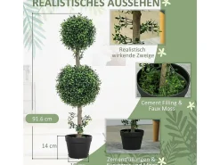 Planta Artificial-Conjunto de 2 grandes árboles de boj artificiales, plástico, , macetas incluidas con protección UV, realistas y duraderos (18x18x91,6cm) Verde