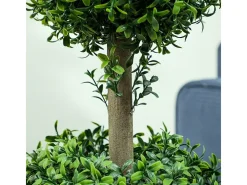 Planta Artificial-Conjunto de 2 grandes árboles de boj artificiales, plástico, , macetas incluidas con protección UV, realistas y duraderos (18x18x91,6cm) Verde