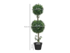 Planta Artificial-Conjunto de 2 grandes árboles de boj artificiales, plástico, , macetas incluidas con protección UV, realistas y duraderos (18x18x91,6cm) Verde