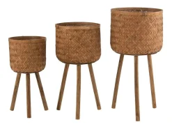 LANA DECO Conjunto de 3 macetas con soporte de madera natural de 37x37x75 cm Beige Sale