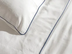 Clearance Palacio Conjunto de cama en percal 80 hilos/ cm² - Funda 240 x 260 cm + 2 fundas de almohada - Blanco y azul- AGAMI Azul / Blanco