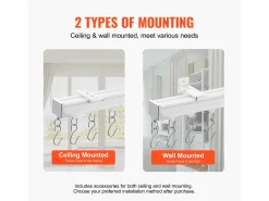 Ropa De Casa-Conjunto de Rieles SucceBuy para Cortinas de Techo de 180cm, Separador de Habitación con Ganchos, Sistema de Cortina Corrediza para Separador de Habitación, Blanco Plateado