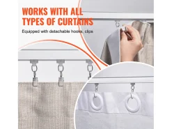 Conjunto de Rieles SucceBuy 270cm con Ganchos, Blanco, Sistema Corredizo para Cortinas, Montaje en Techo/en Pared para Salón, Dormitorio Plateado Clearance