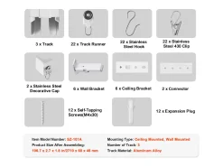 Conjunto de Rieles SucceBuy 270cm con Ganchos, Blanco, Sistema Corredizo para Cortinas, Montaje en Techo/en Pared para Salón, Dormitorio Plateado Clearance