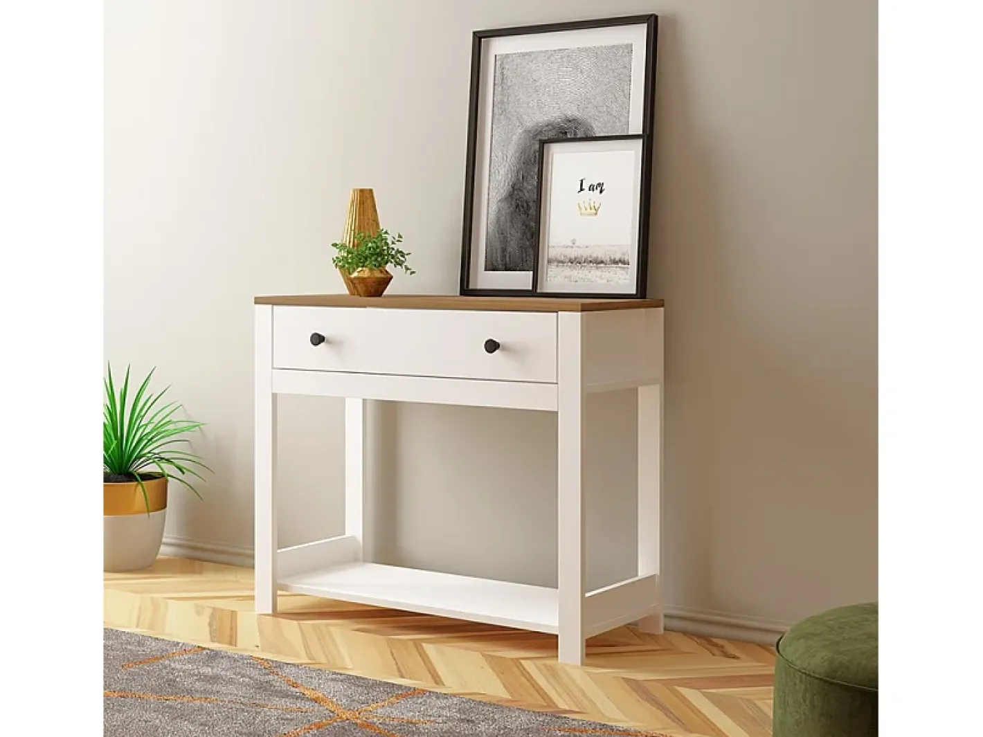 Consola para recibidor color negro estilo clásico con cajón Corlay - Blanco