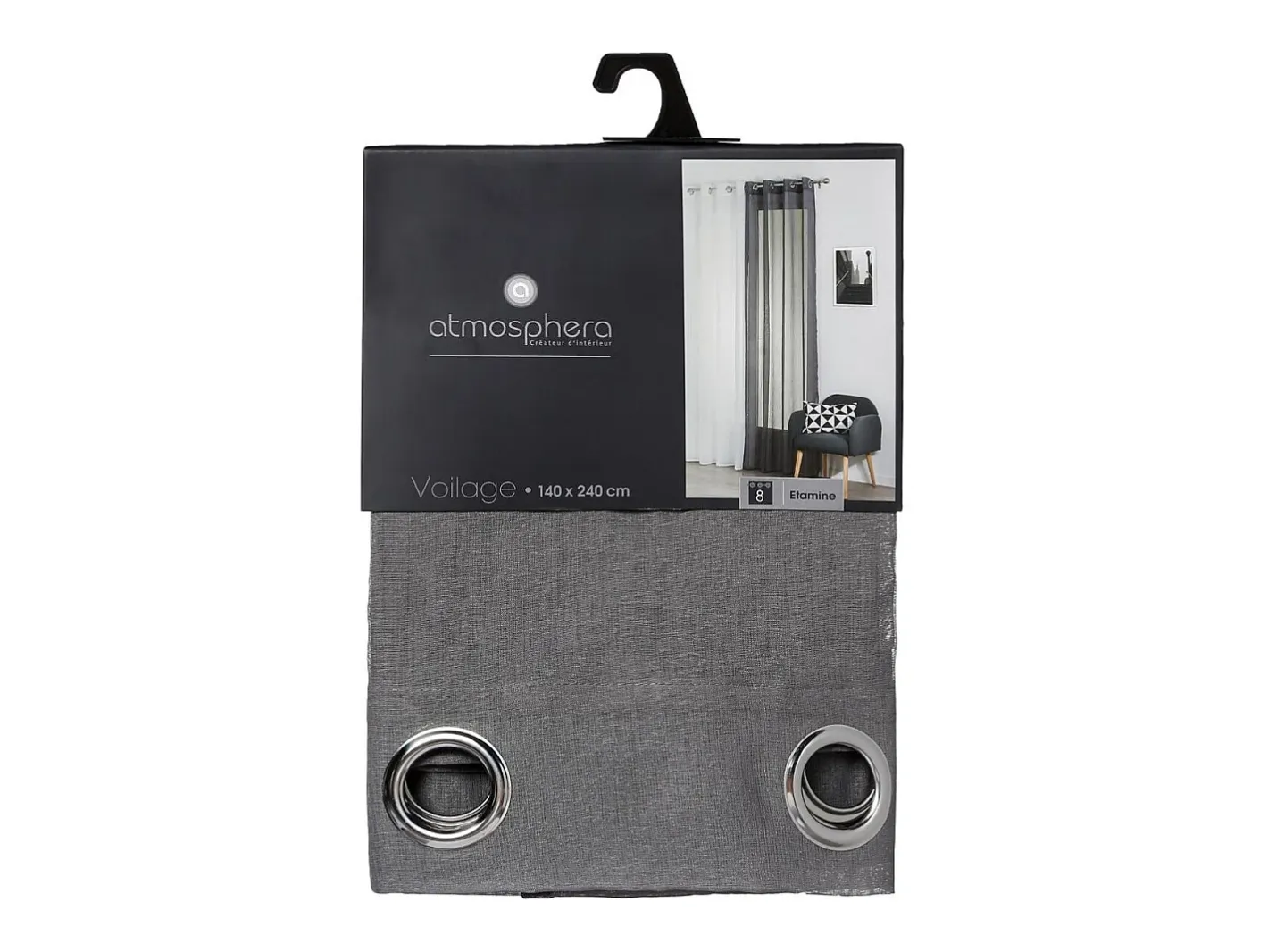 Sale Atmosphera Cortina VISOR TRANSPARENTE Vison Poliéster (240 x 140 cm) Gris