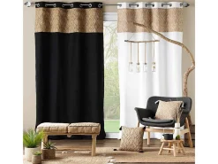Discount Douceur d'intérieur Cortina bi material con lona de yute estampada 140 x 240 cm Blanco