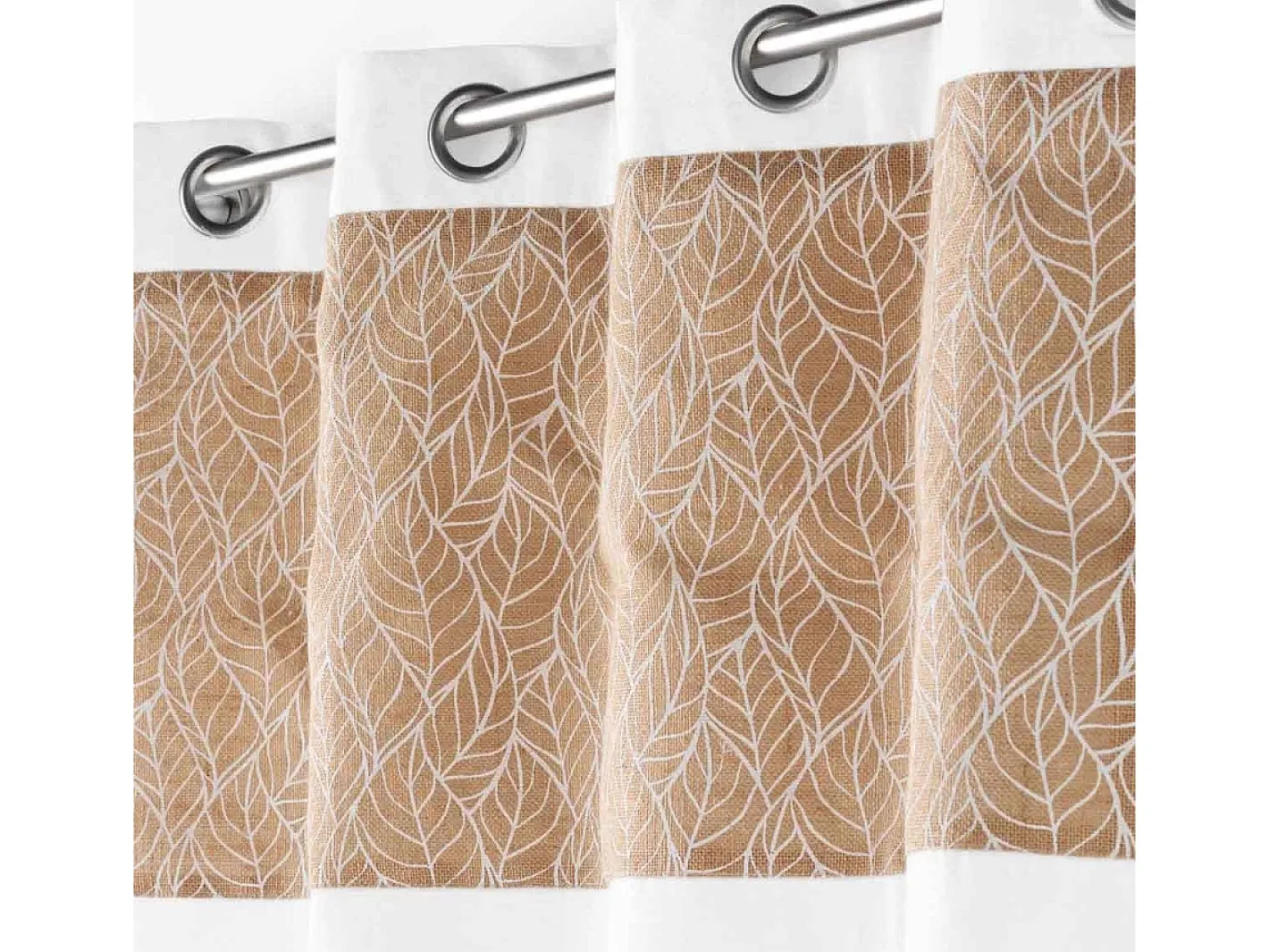 Discount Douceur d'intérieur Cortina bi material con lona de yute estampada 140 x 240 cm Blanco