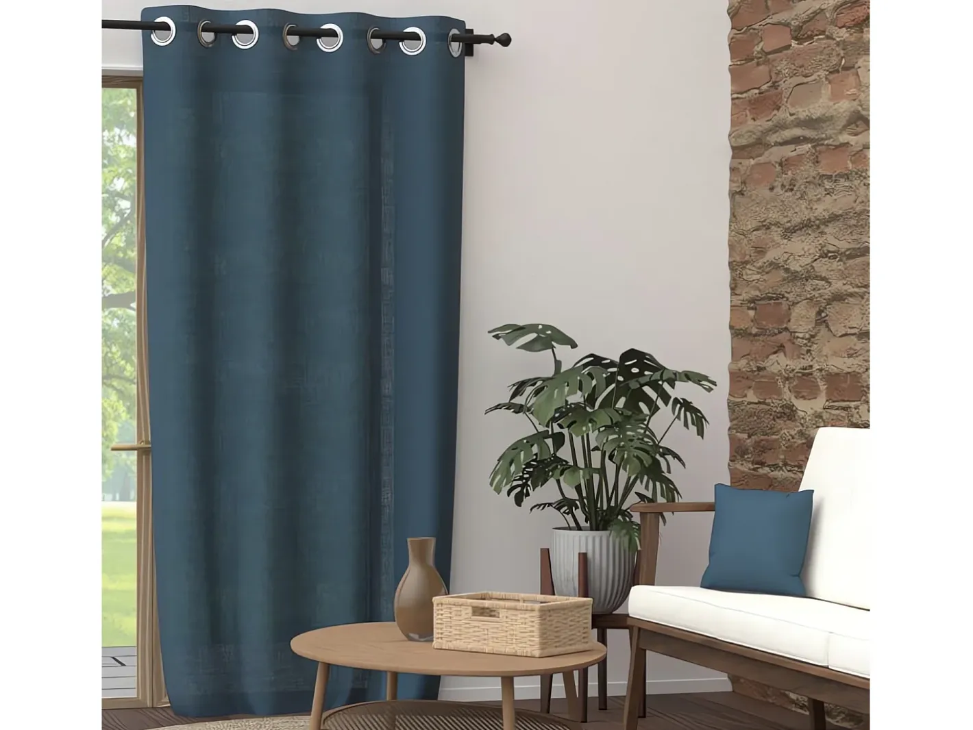 Outlet Soleil d'ocre Cortina con ojales de algodón puro 135x250 cm PANAMA turquesa, de Azul