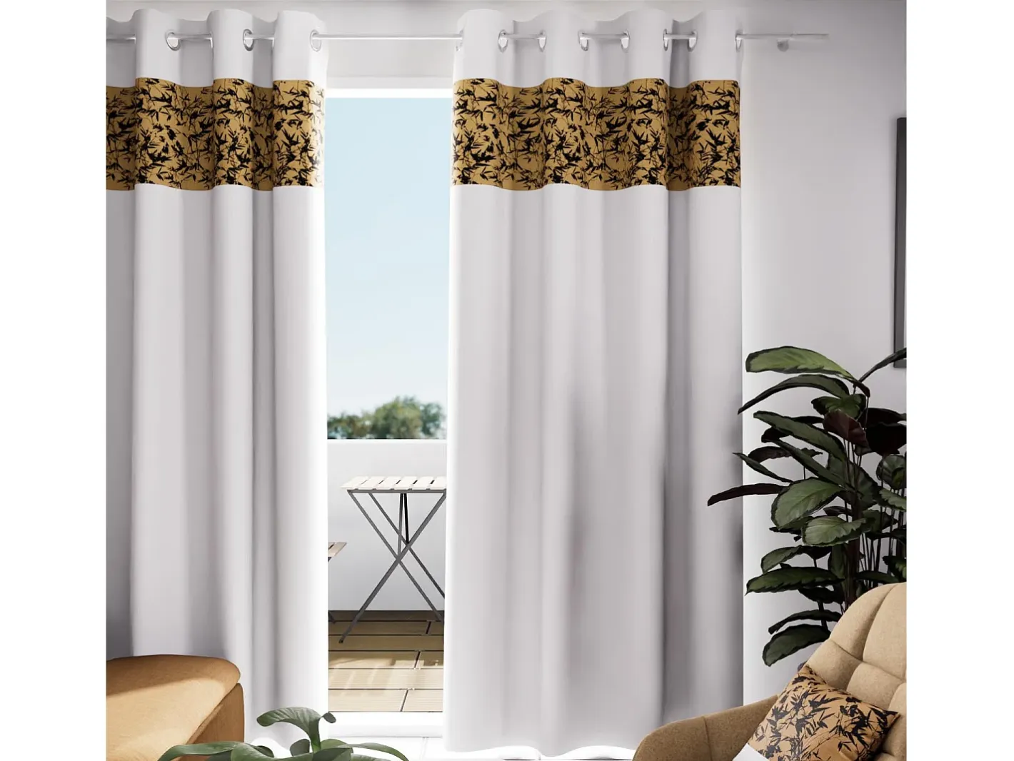Hot Soleil d'ocre Cortina con ojales de algodón 135x250 cm MAYLINE Blanco