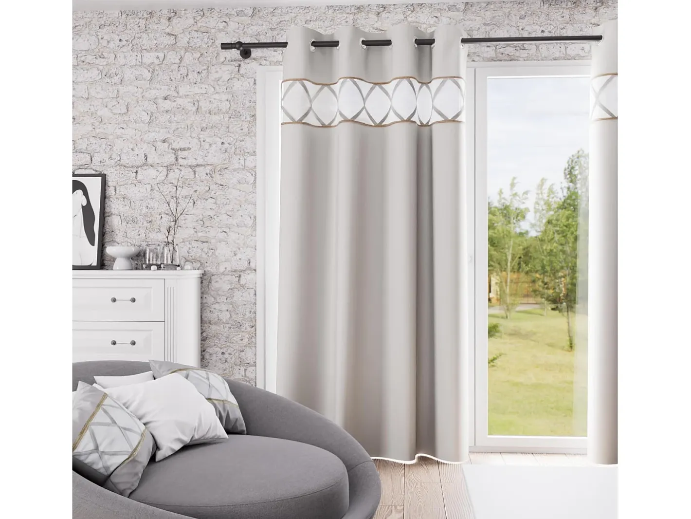 Soleil d'ocre Ropa De Casa-Cortina con ojales de algodón puro 135x250 cm AUDE, por Gris