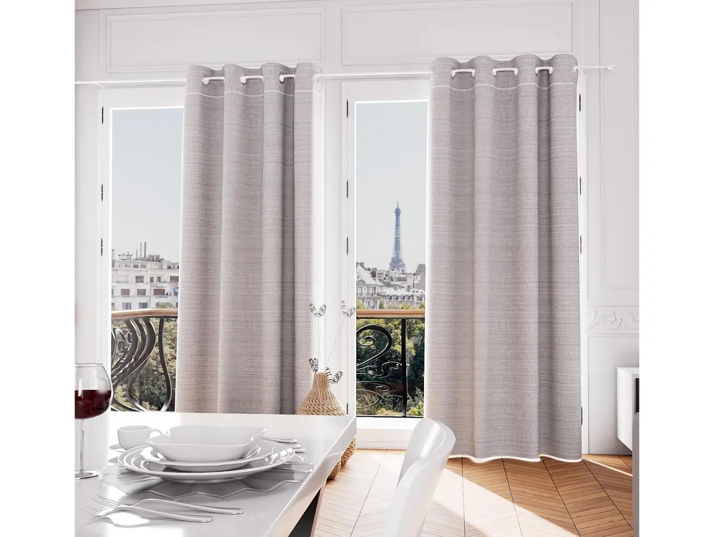 Soleil d'ocre Cortina con ojales de algodón reciclado 135x250 cm PIERRE , por Gris Best