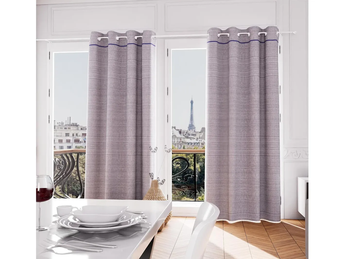 Clearance Soleil d'ocre Cortina con ojales de algodón reciclado 135x300 cm PIERRE bleu, por Azul