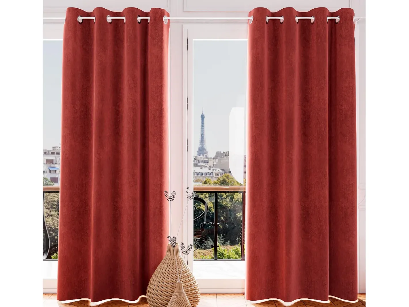Soleil d'ocre Ropa De Casa-Cortina con ojales de TERCIOPELO terracota Naranja