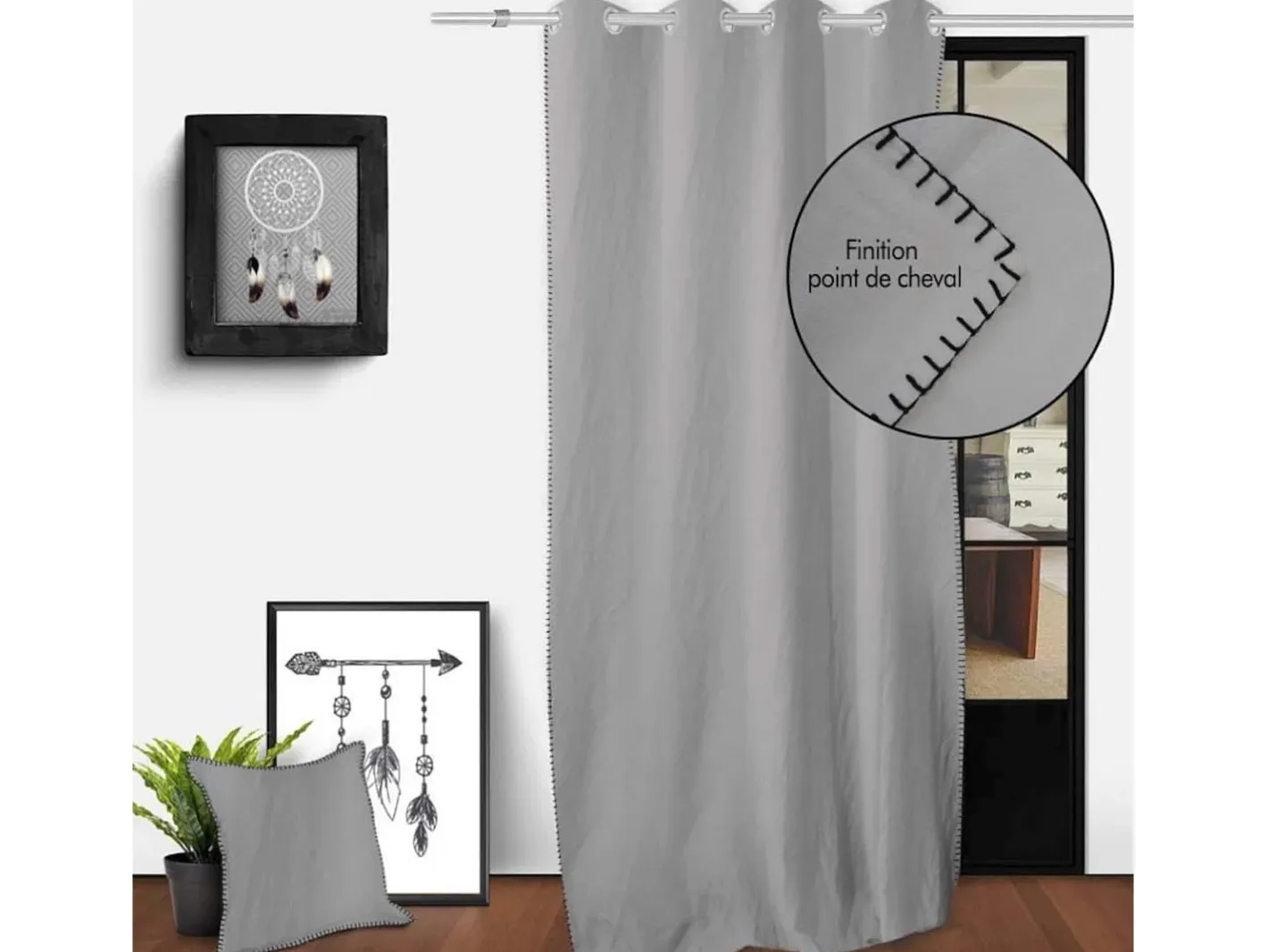 Soleil d'ocre Cortina con ojales en algodón lavado 135x250 cm SPIRIT Gris Sale
