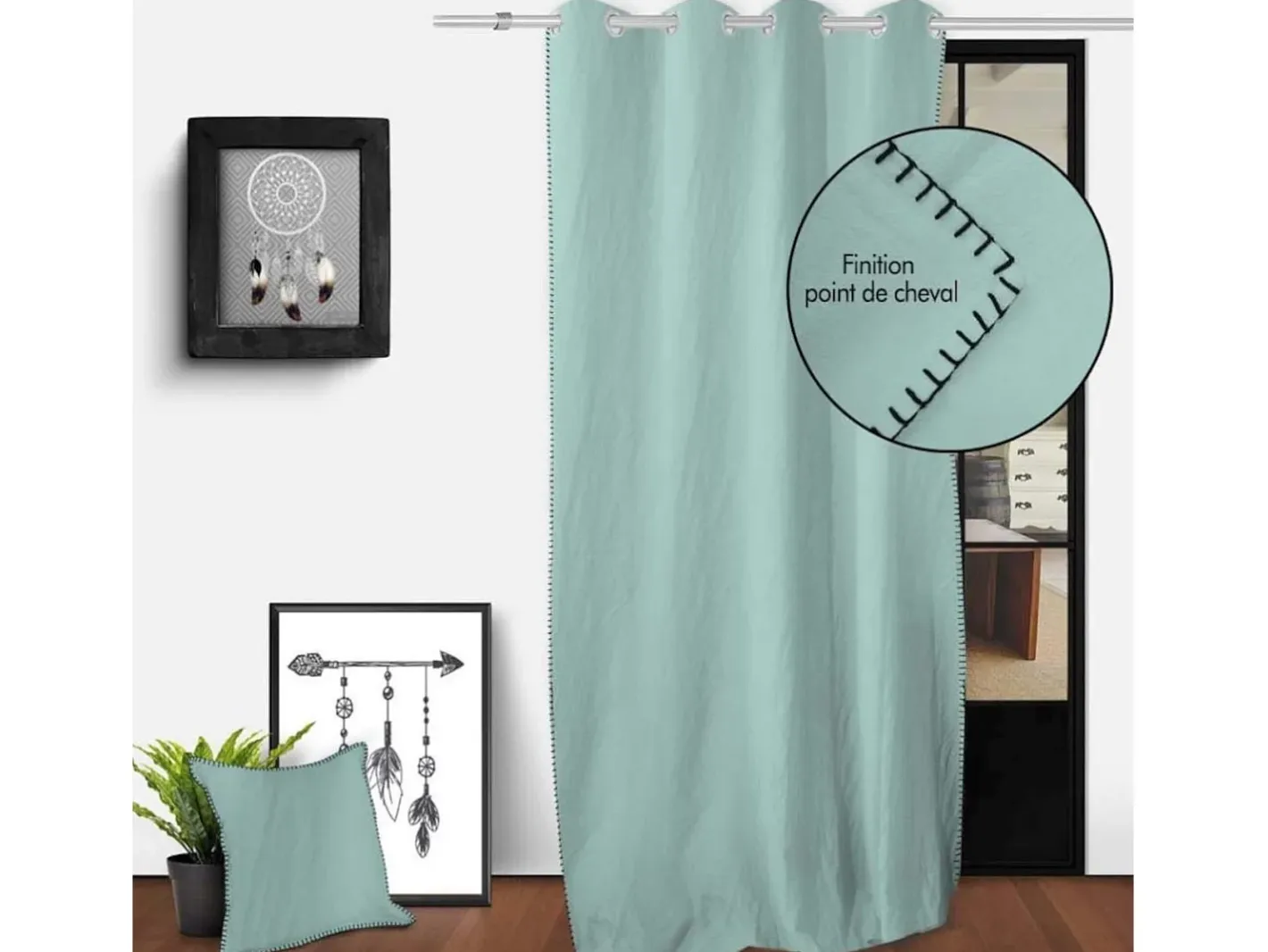 Soleil d'ocre Cortina con ojales en algodón lavado 135x250 cm SPIRIT water green Verde Discount