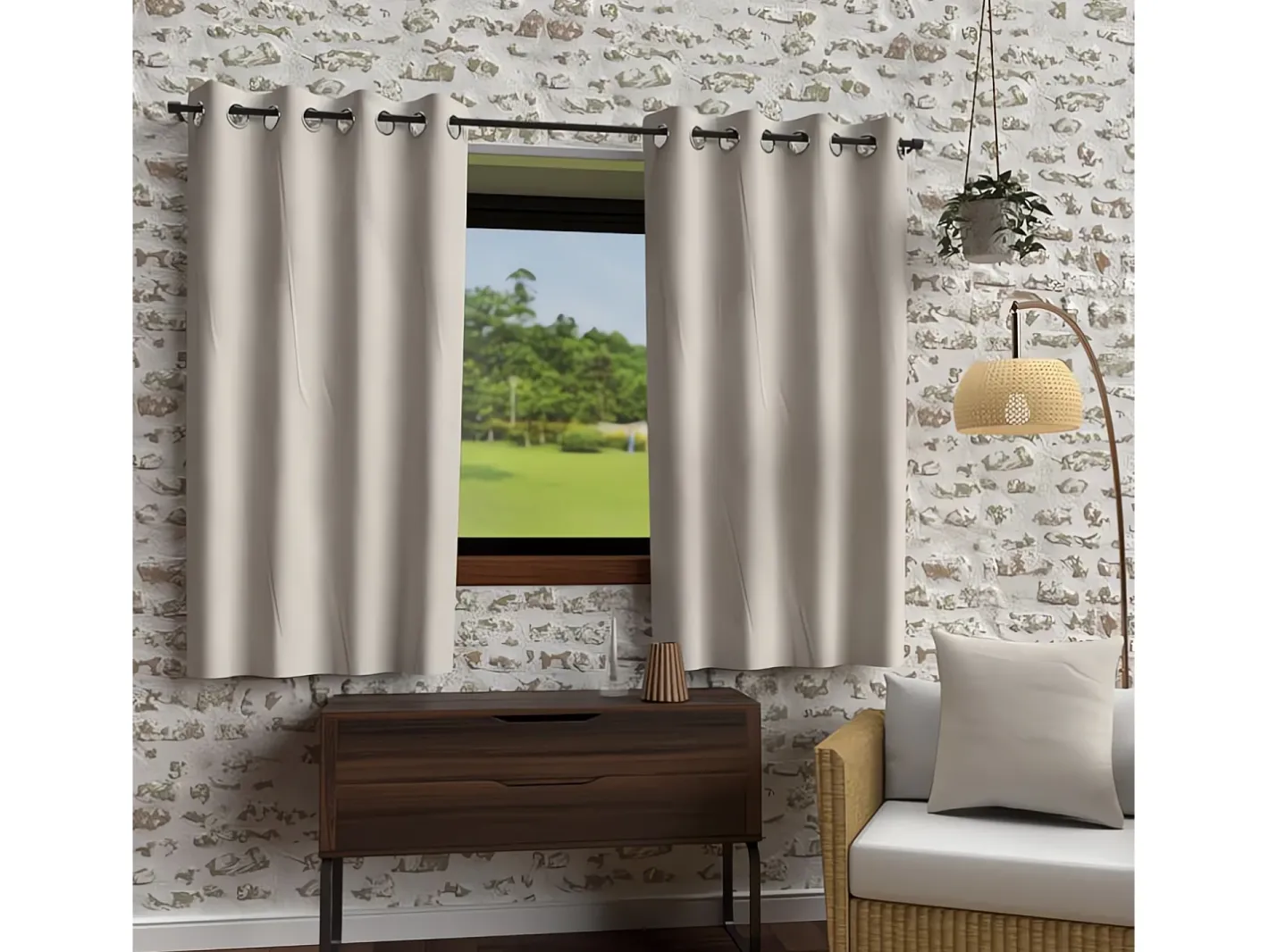 Soleil d'ocre Ropa De Casa-Cortina con ojales lavados de microfibra 135x180 cm BOHEME lino Color natural claro