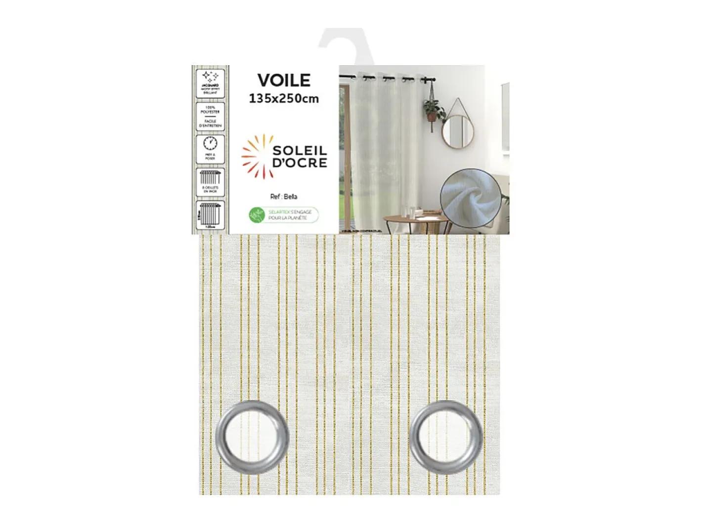 Soleil d'ocre Cortina con ojales 135x250 cm BELLA oro, por Blanco