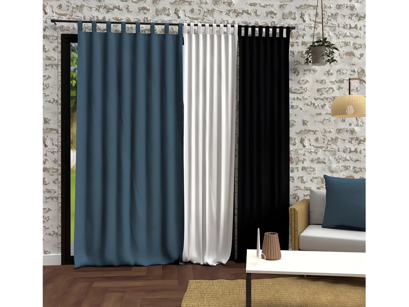 Outlet Soleil d'ocre Cortina con patas de microfibra lavada 135x250 BOHEME pato Azul