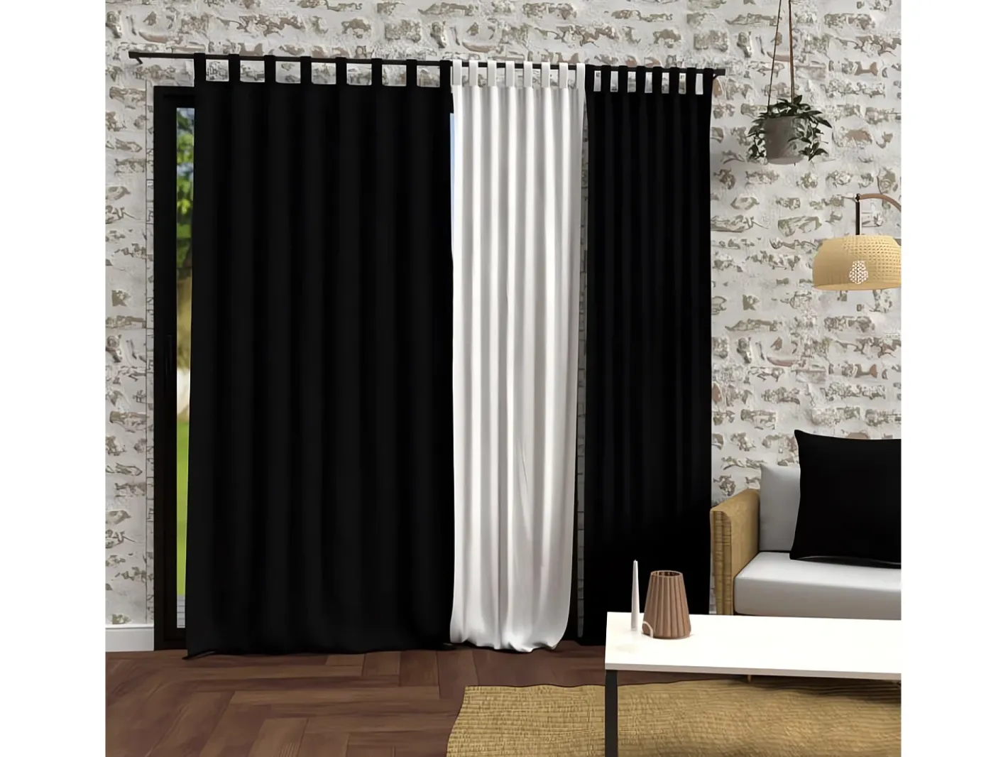 Clearance Soleil d'ocre Cortina con patas de microfibra lavada 135x250 cm BOHEME Negro