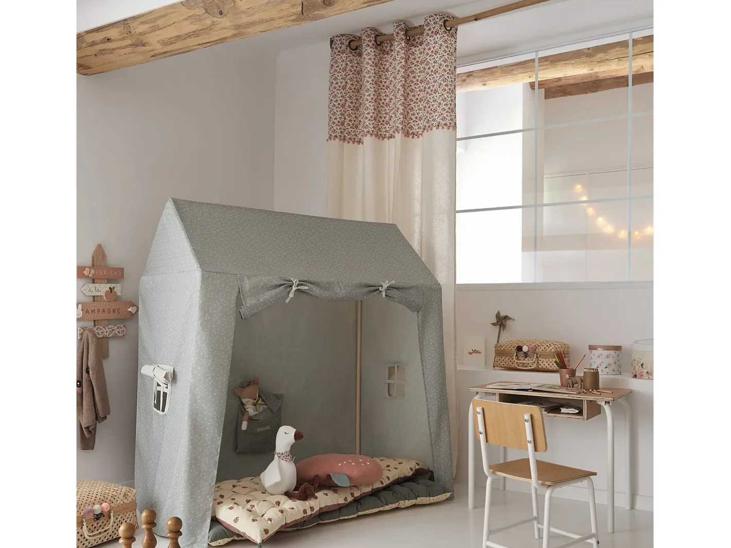 Atmosphera for Kids Cortina infantil con diseño floral 140 x 260 cm Marfil Outlet