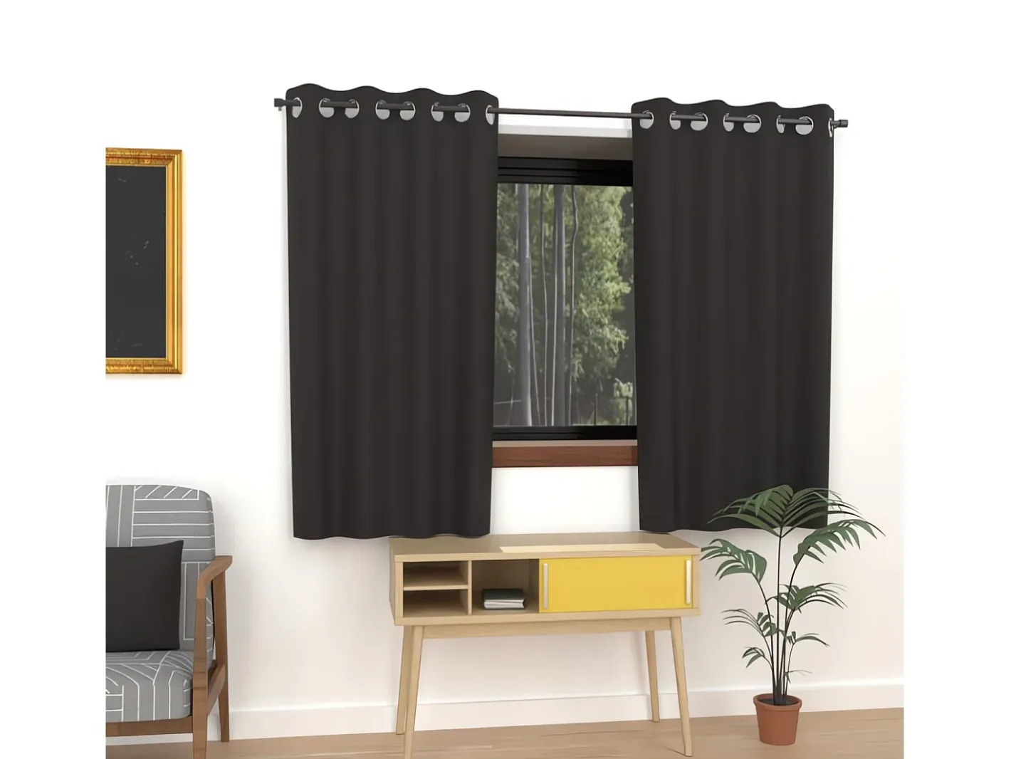 Soleil d'ocre Cortina lisa con ojales antiarrugas 135x180 cm ALIX Negro Clearance