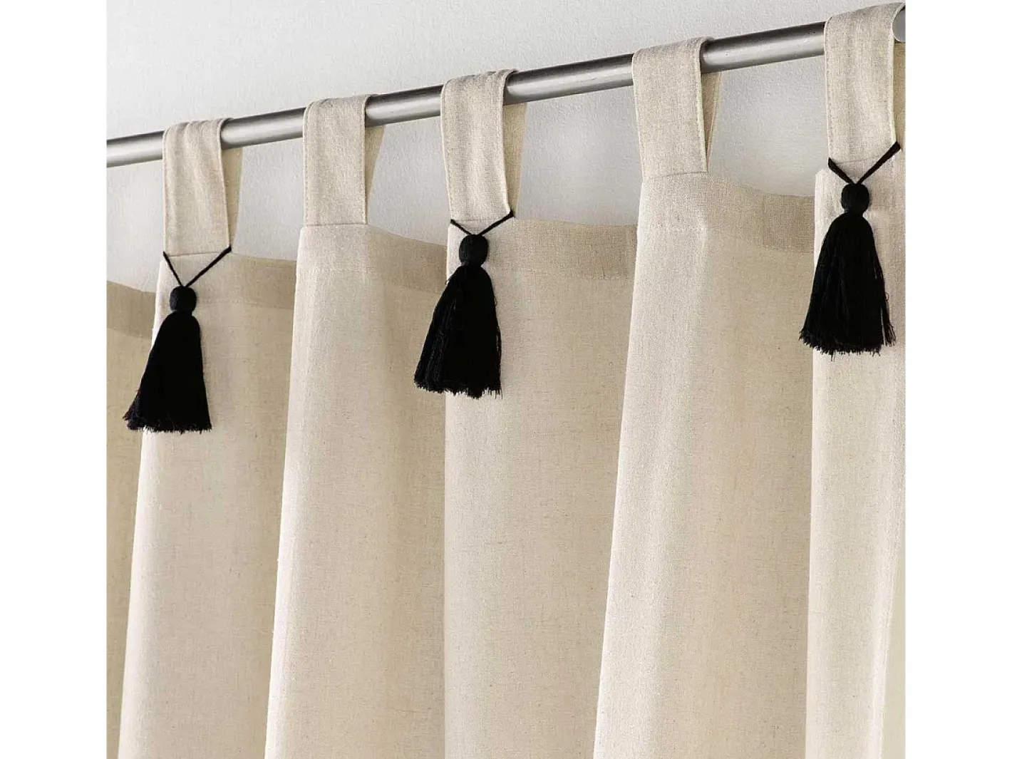 Douceur d'intérieur Ropa De Casa-Cortina natural con pompones 140 x 240 cm Beige