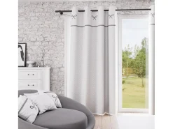 Soleil d'ocre Ropa De Casa-Cortina ojales de algodón bordada 135x250 cm EMILIE , por Blanco