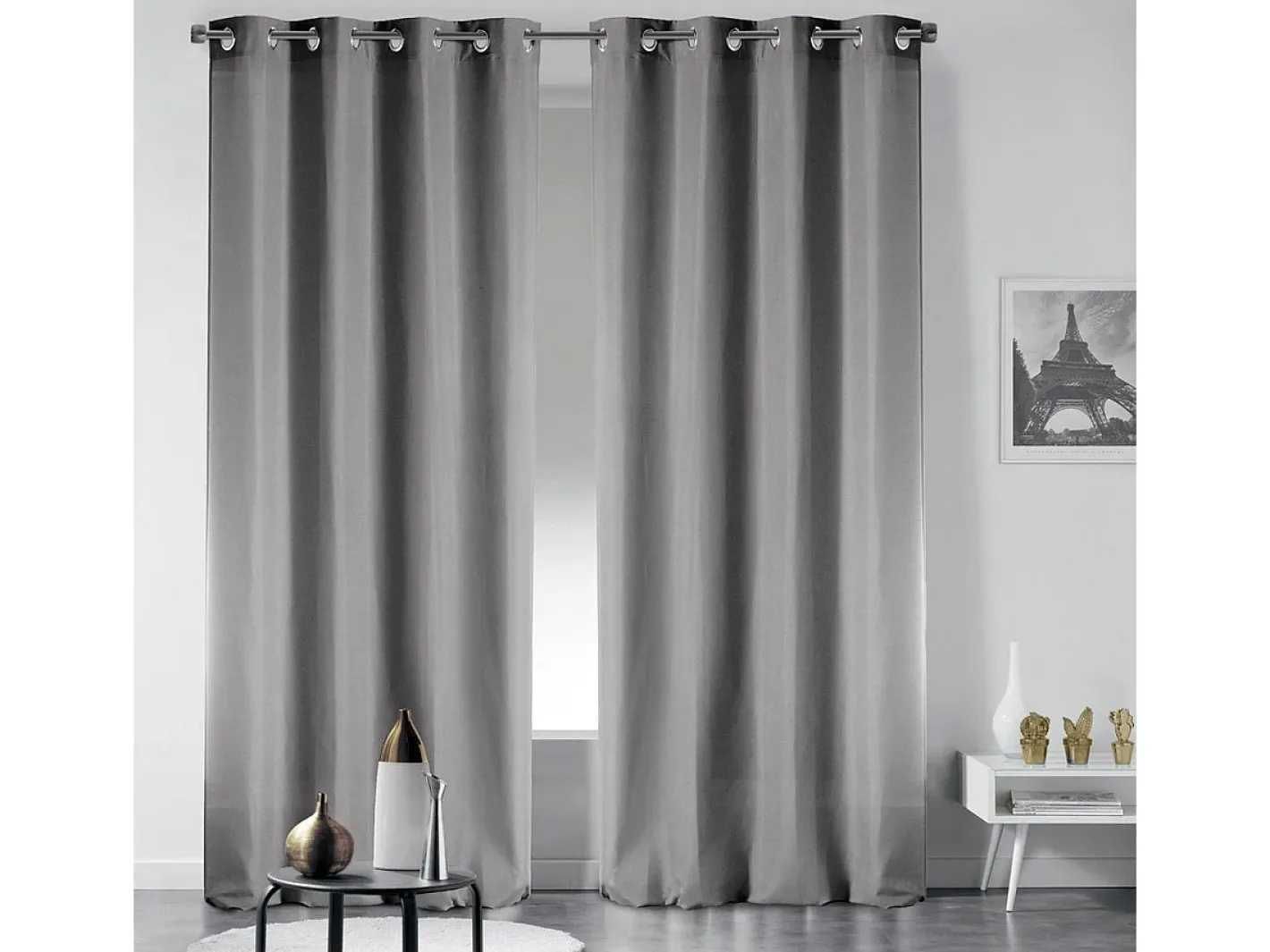 Douceur d'intérieur Cortina opaca lisa con ollaos 135 x 240 cm Gris Sale