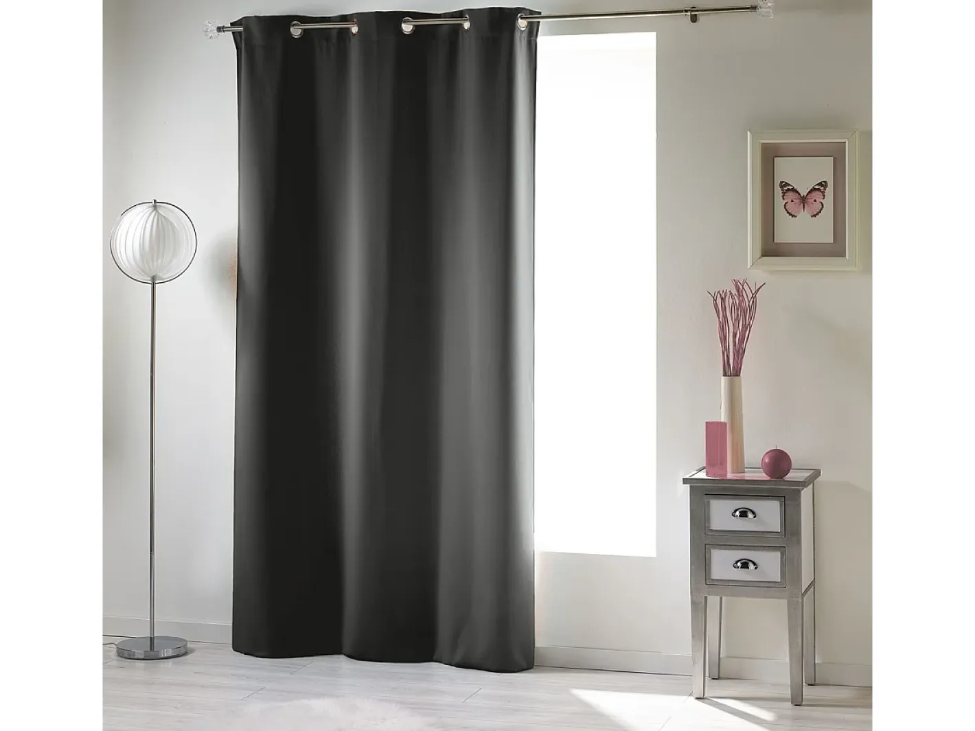 Douceur d'intérieur Ropa De Casa-Cortina opaca lisa con ollaos 135 x 240 cm Negro