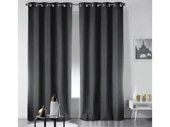 Douceur d'intérieur Ropa De Casa-Cortina opaca lisa con ollaos 135 x 240 cm Negro