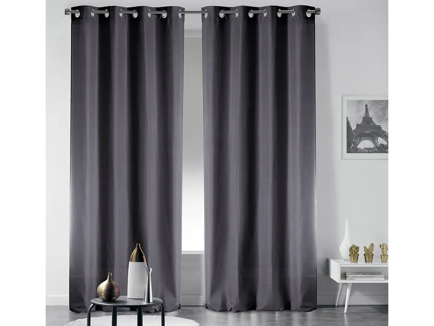 Douceur d'intérieur Ropa De Casa-Cortina opaca lisa con ollaos 135 x 240 cm Gris
