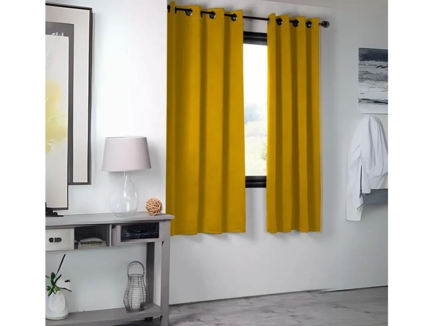 Cortina opaca unida 210gr/m² 135 x 180 cm Mostaza Online