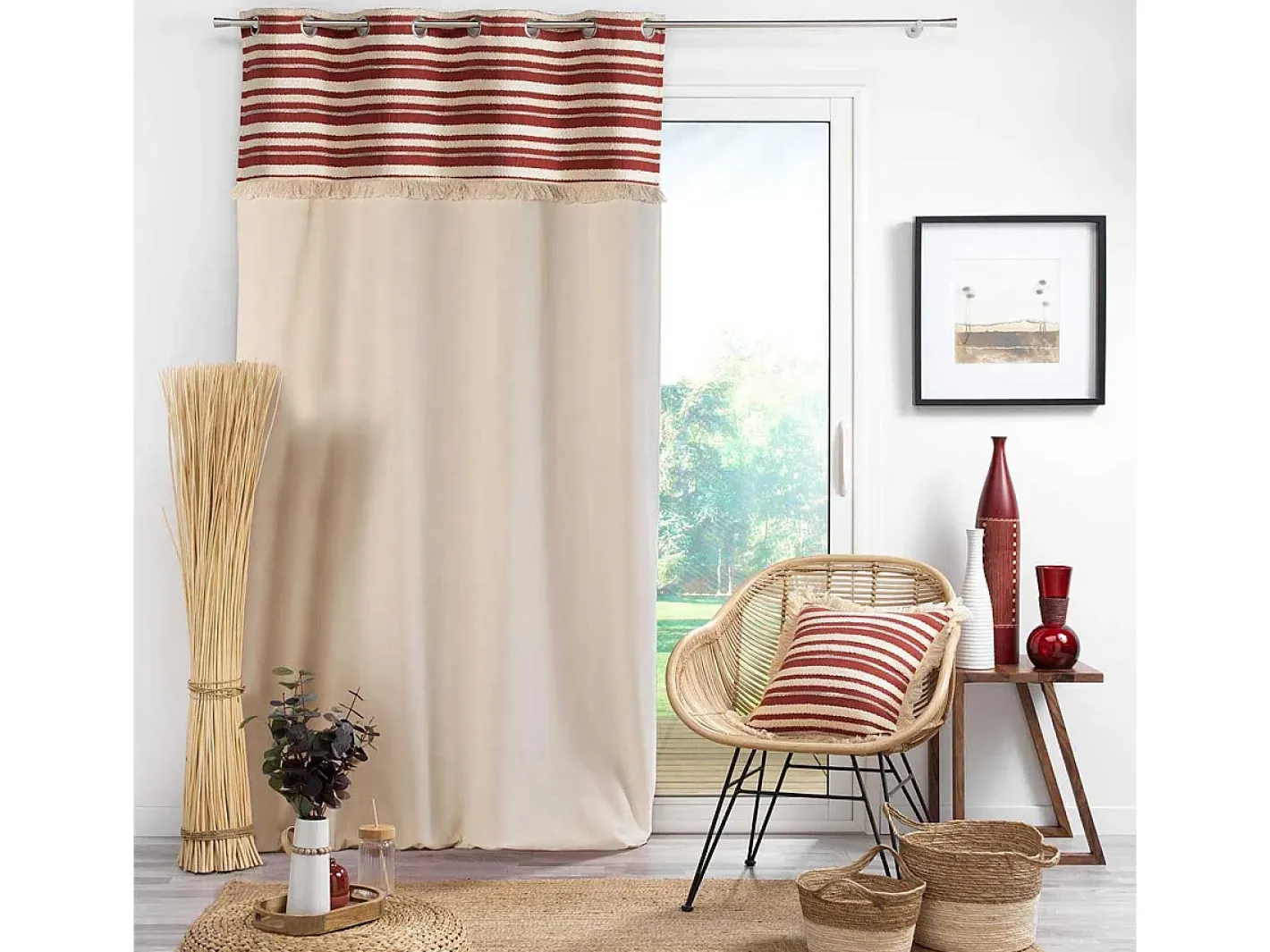 Douceur d'intérieur Cortina superior tejida y con flecos 140 x 240 cm Terracota Best
