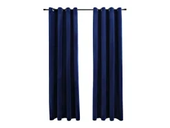 Clearance Cortinas opacas anillas 2 pzas terciopelo oscuro 140x245cm ES573792 Azul